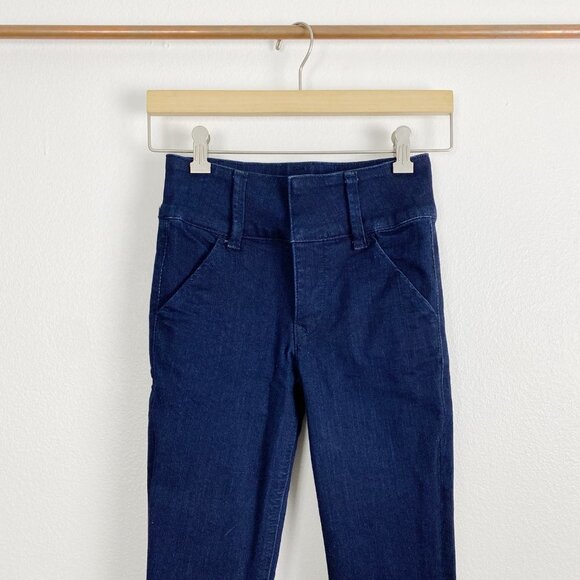 EXPRESS High Rise Dark Wash Legging Jegging Raw hem Jeans size 00 Regular - Picture 2 of 3